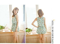 乐町2013春装新款 日系甜美女装，V领无袖南瓜碎花连体裤连身衣的魅力解读